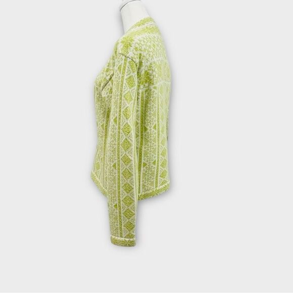 Planet Earth Full Zip Wool Fair Isle Cardigan Sweater In Green/White Size M - Picture 2 of 6